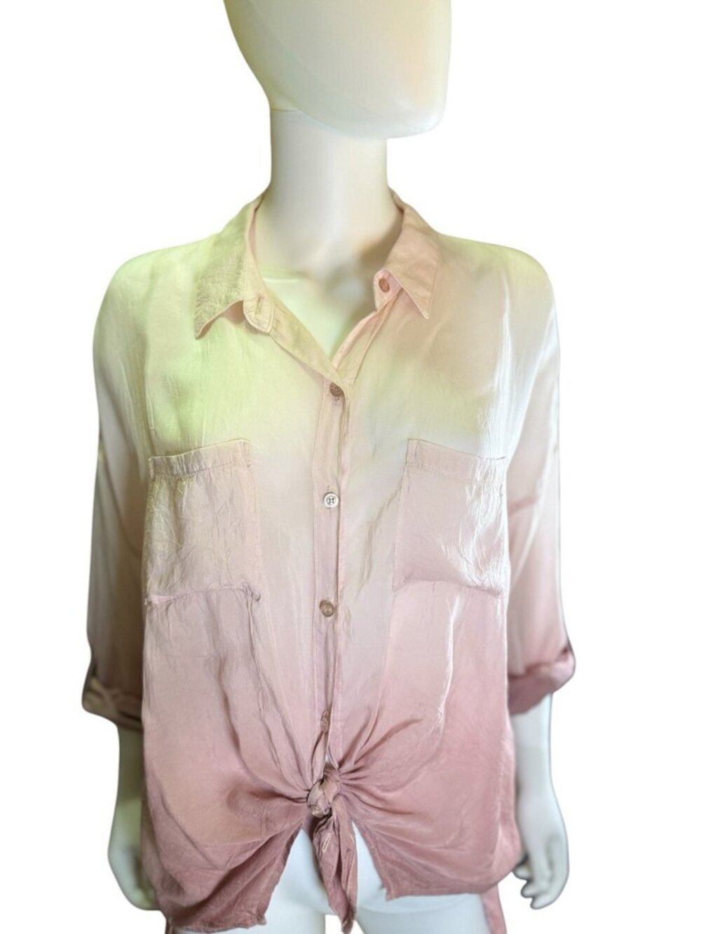 Maven West Womens Cargo Button Up Blouse Mauve Front Tie Size Small Good Con